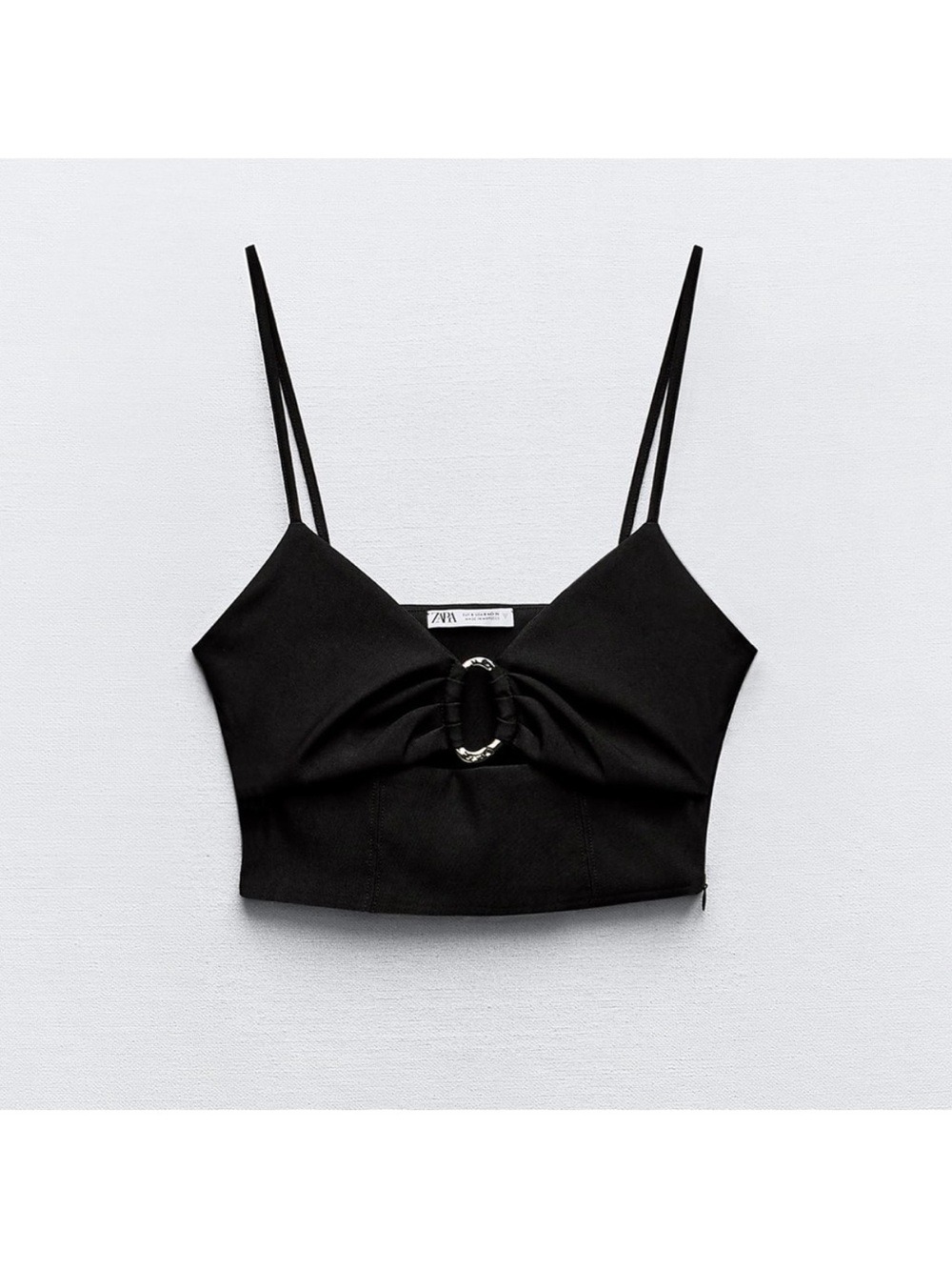 Zara Black Ring-Detail Cropped Cami